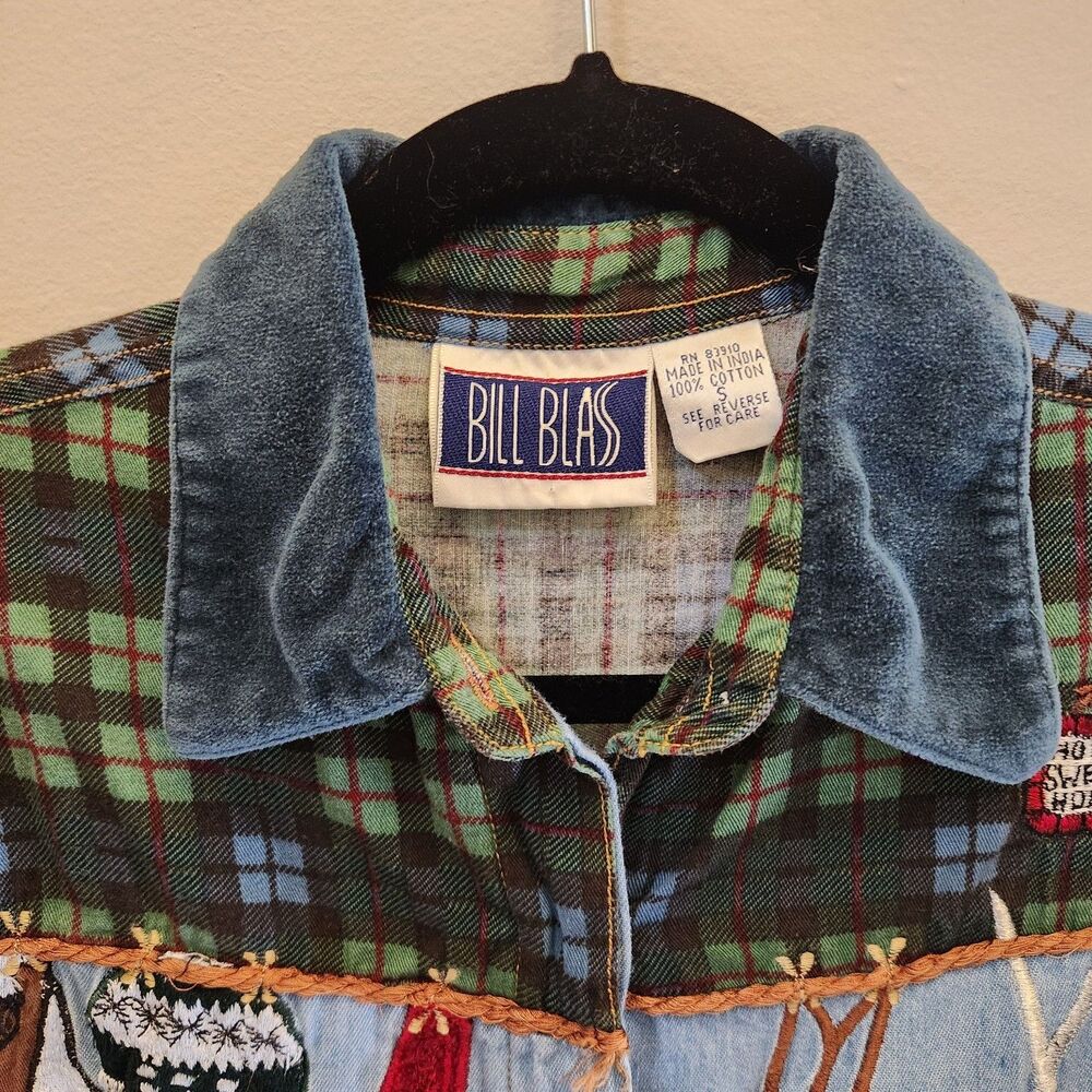 Vtg 90s Bill Blass Winter Cabin Christmas Holiday Ski Lodge Flannel Button Down - Picture 4 of 9